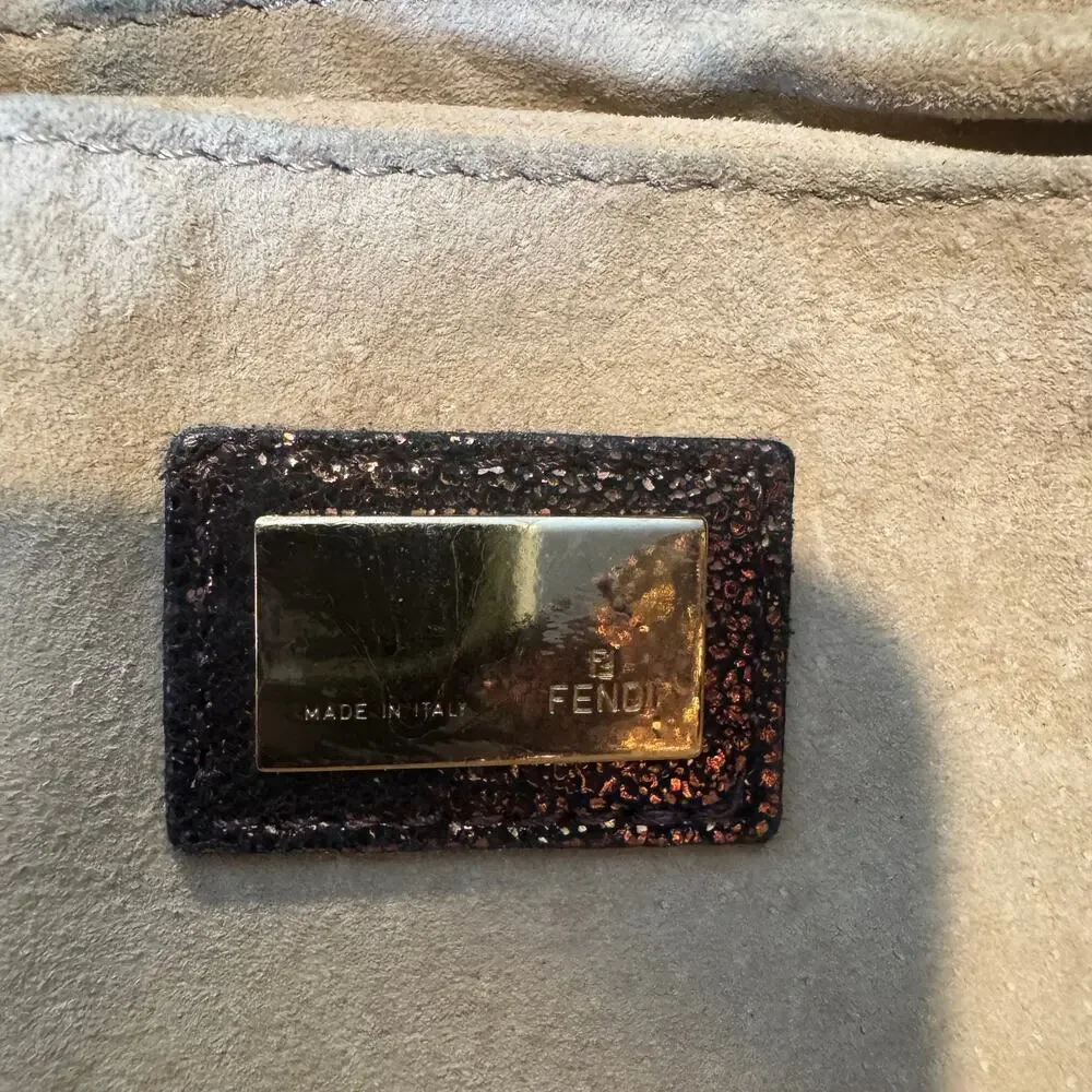 Fendi Metallic Bronze Leather Baguette Shoulder Bag Suede Interior Authentic COA - Picture 7 of 7